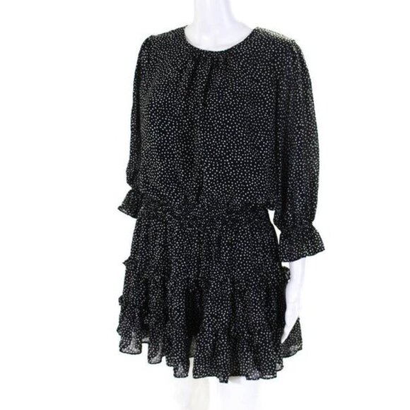 Mustard Seed little black dress Large 3/4 Sleeves Drop Waist ruffles polka dots - Picture 3 of 12